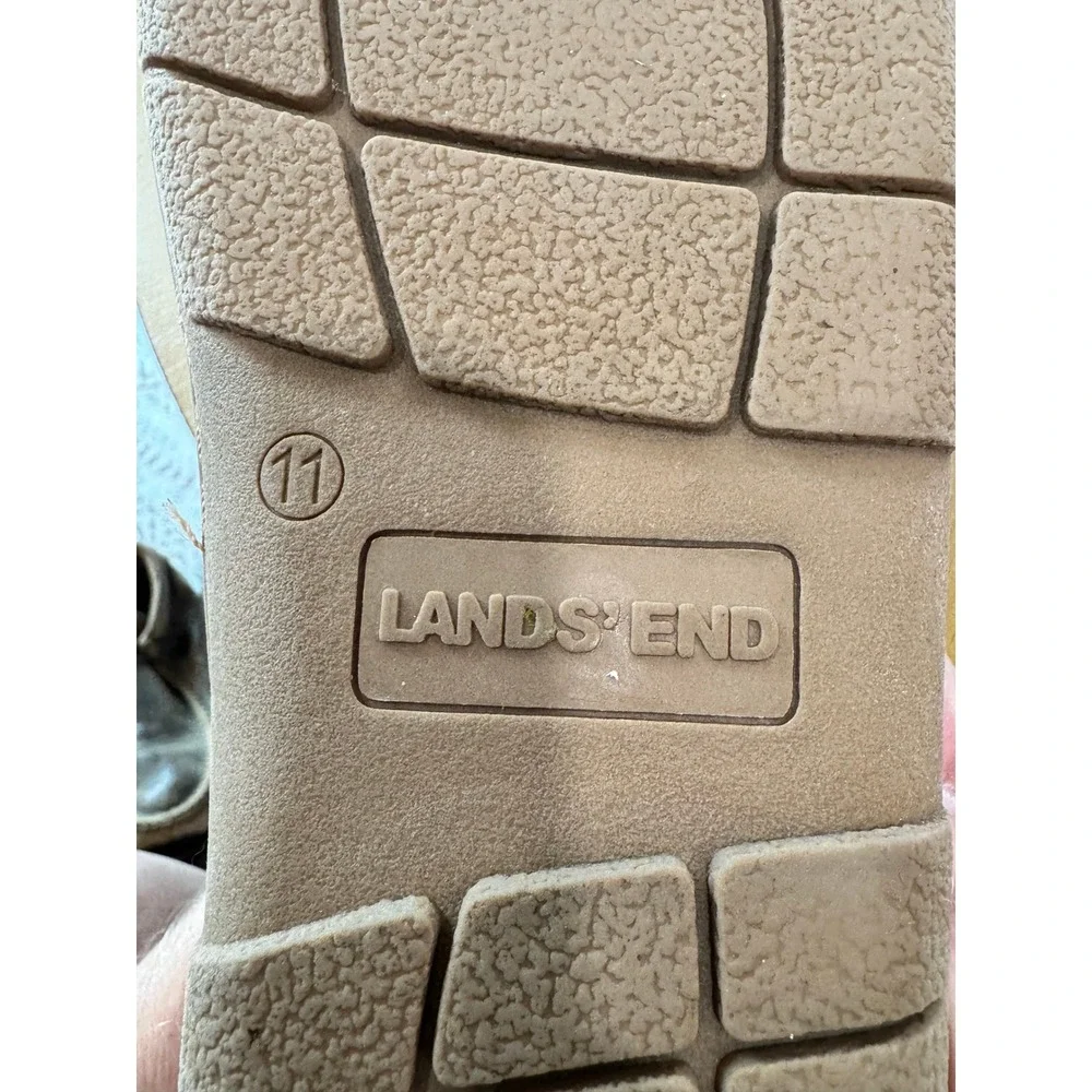 Lands' End Moccasin Slippers Mens 11 Tan Suede Whipstitch Indoor Outdoor
